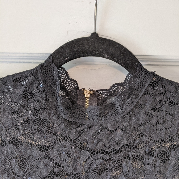 High-Neck Black Sequin Clubbing Romper Skort - Picture 5 of 9